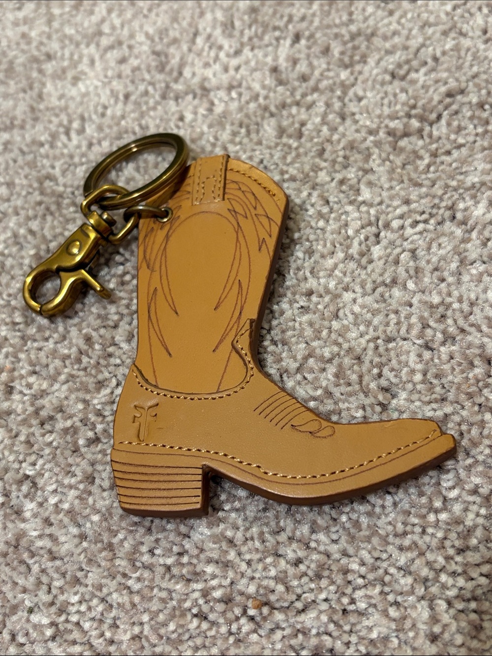 Leather Frye Cowboy Boot Keychain in Tan